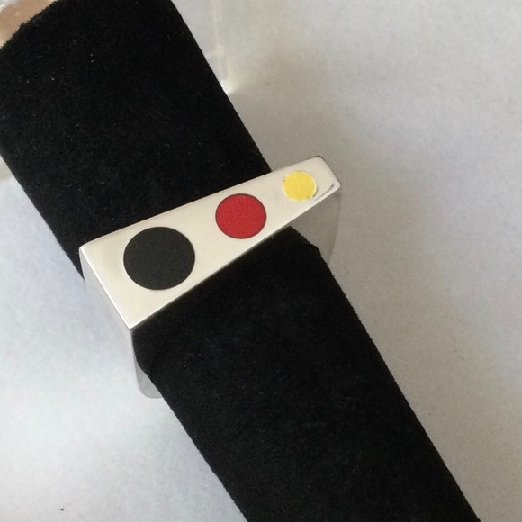 NWT Modernist 1980s Statement Ring - Sterling w Enamel Inlay - Unisex Size 10.5 - Picture 2 of 6